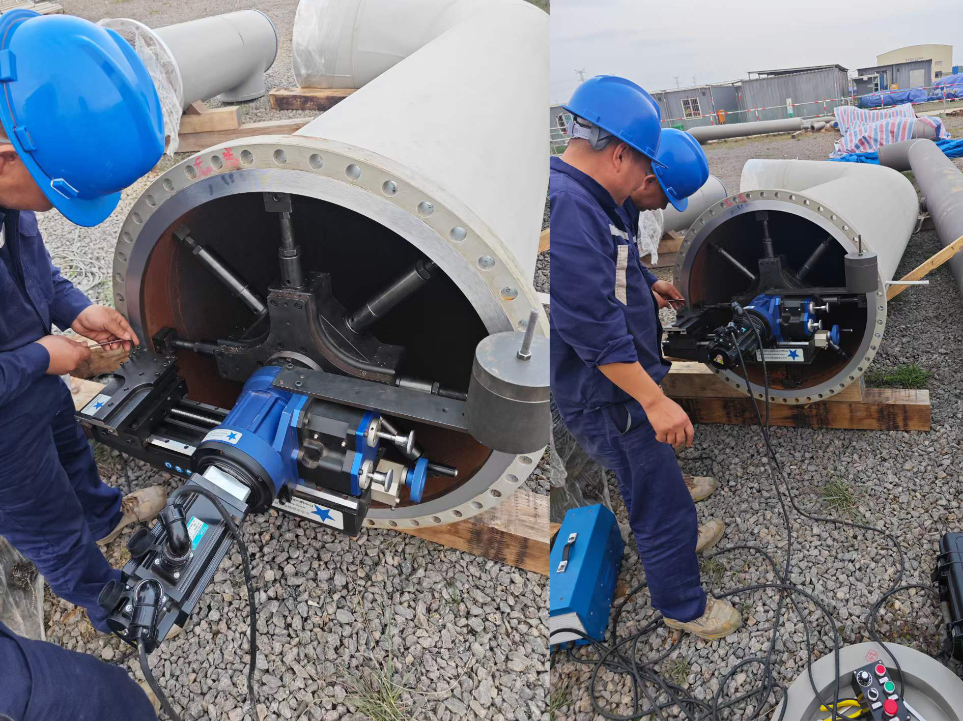 In situ flange facing machines